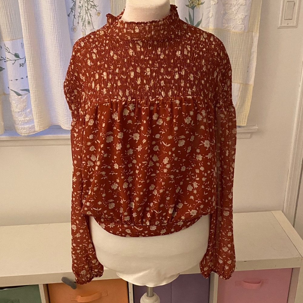 Lucy Paris Rust Floral Smocked Blouse